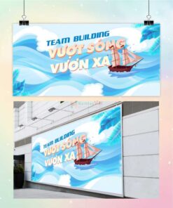 Backdrop team building vượt sóng vươn xa