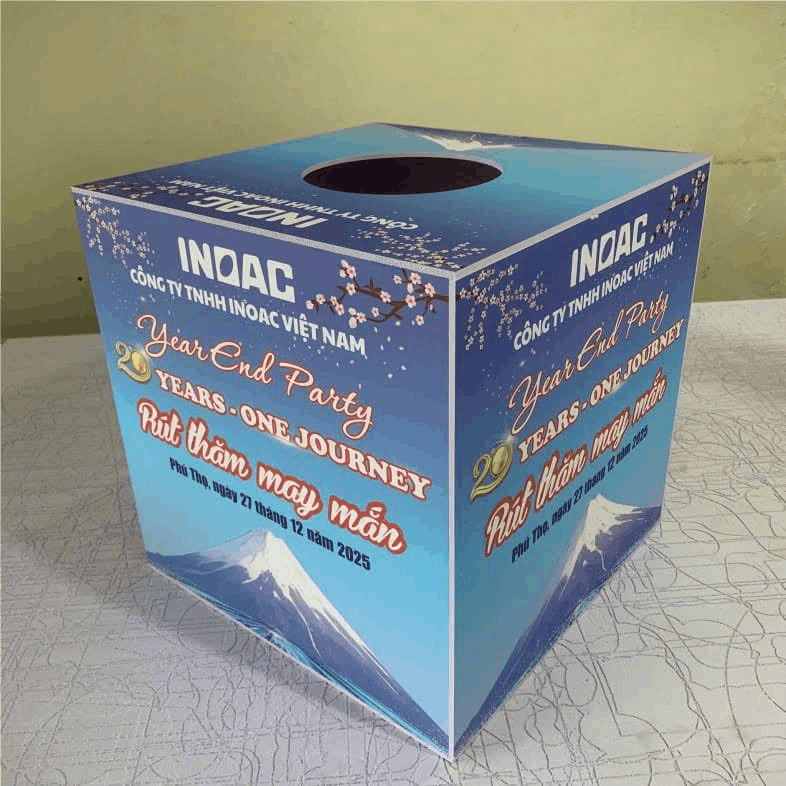 Thùng bốc thăm trúng thưởng làm trên chất liệu fomex 5mm – Kích thước vuông 30x30x30cm